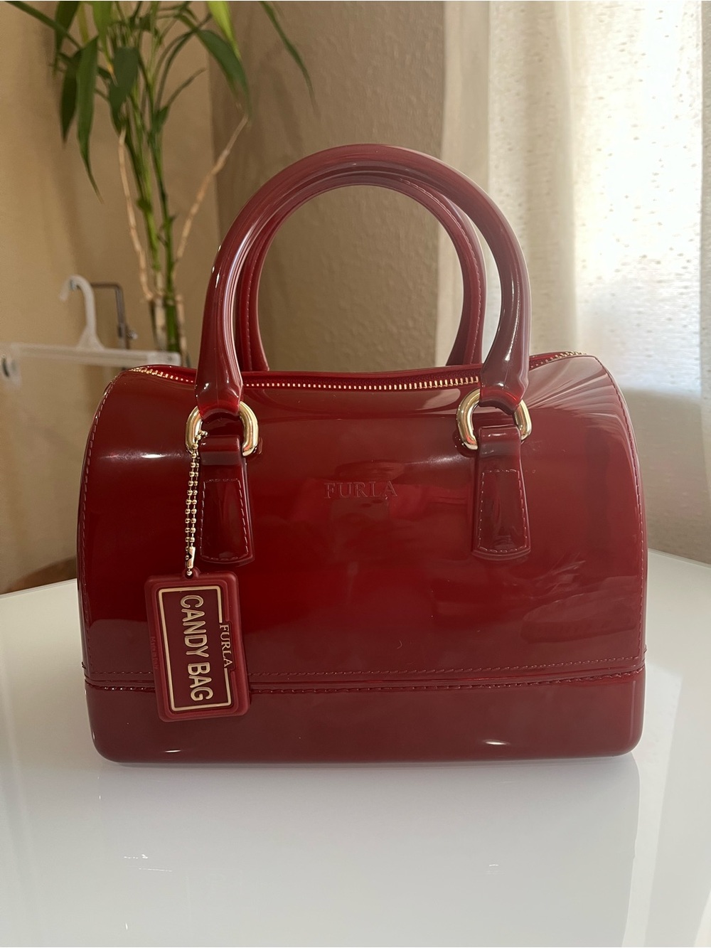 FURLA CANDY BAG RED/BURGUNDY JELLY HANDBAG
